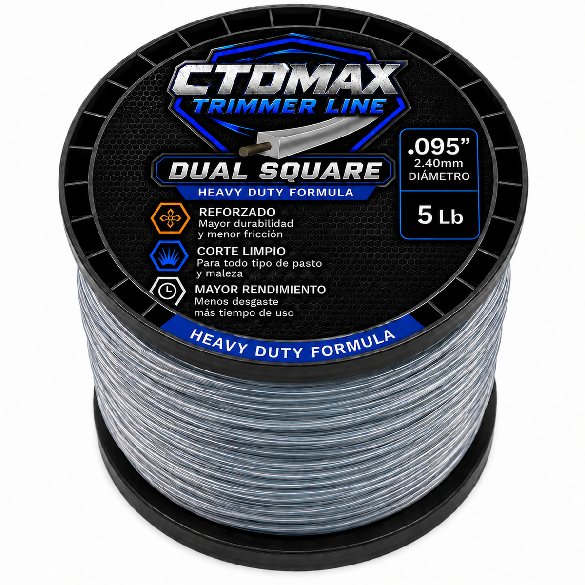 .095" Dual Square 5Lb (approx. 1,090') Spool Trimmer Line
