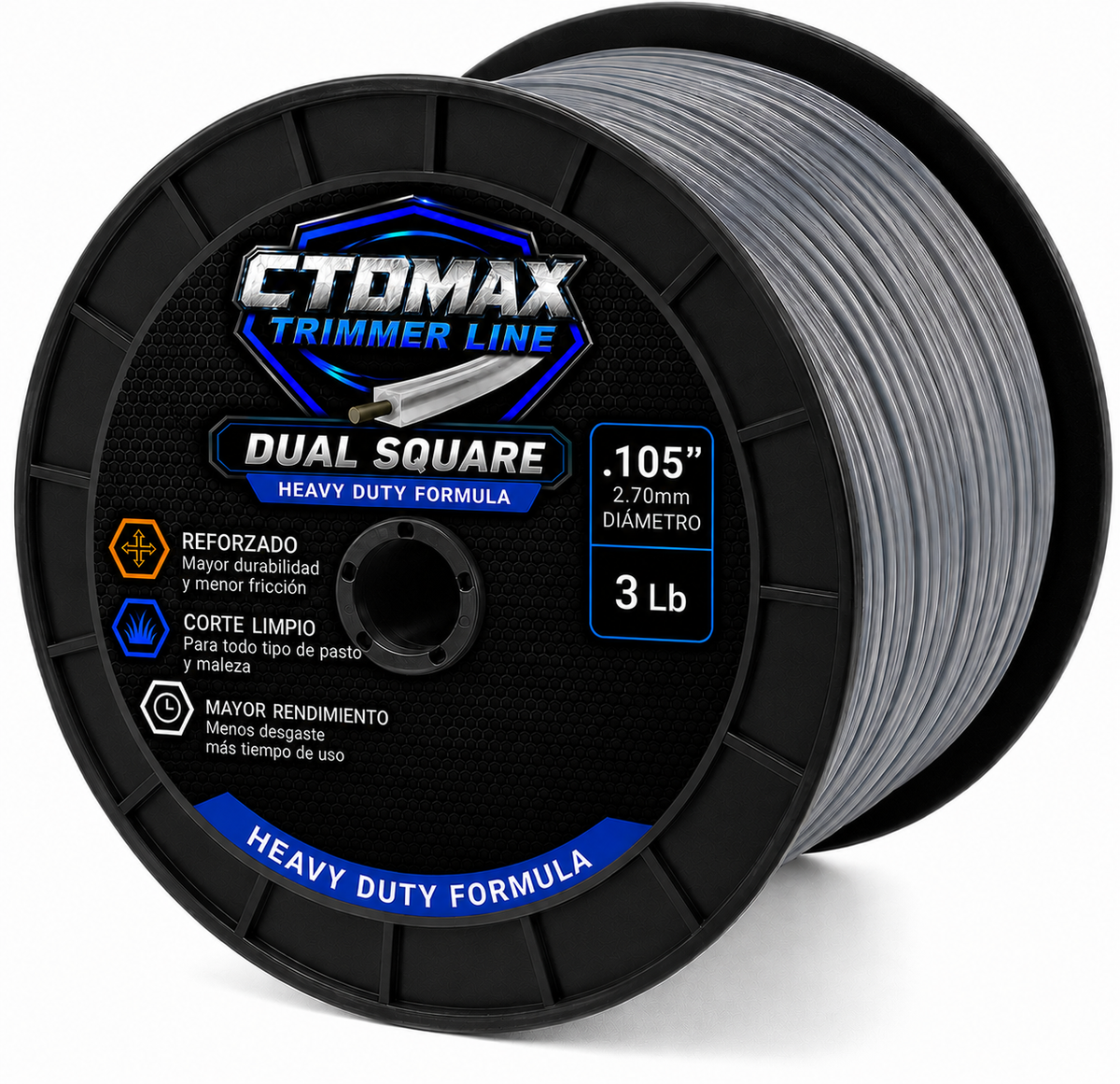 .105" Dual Square 3Lb (approx. 585') Spool Trimmer Line