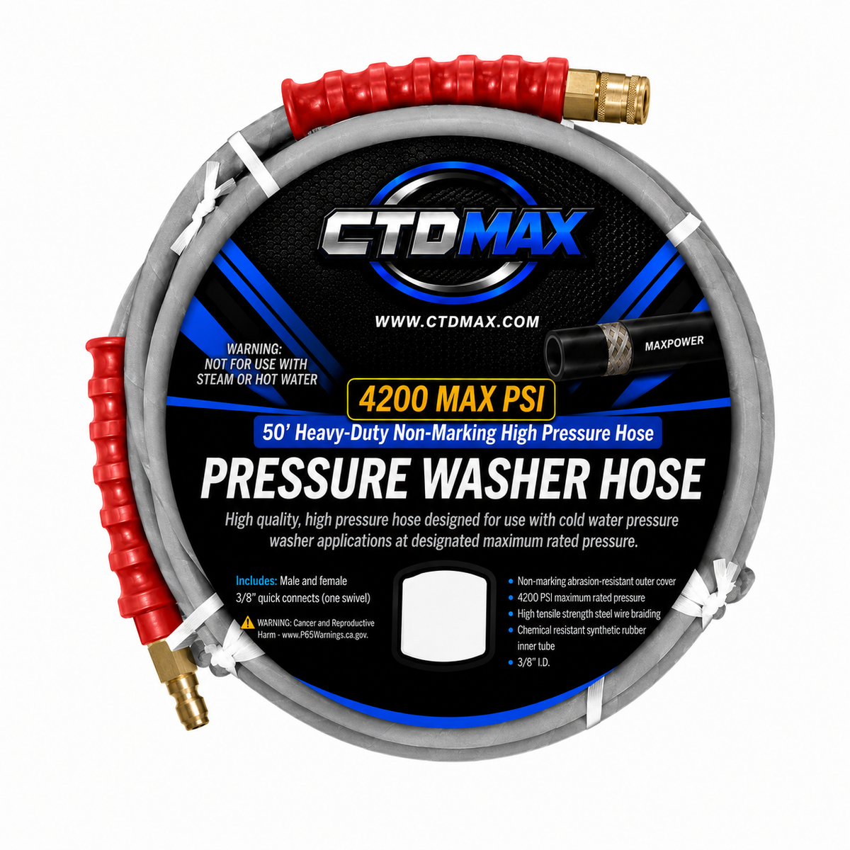 4200PSI Non-marking Grey Pressure Washer Hose 50 feet 3/8"